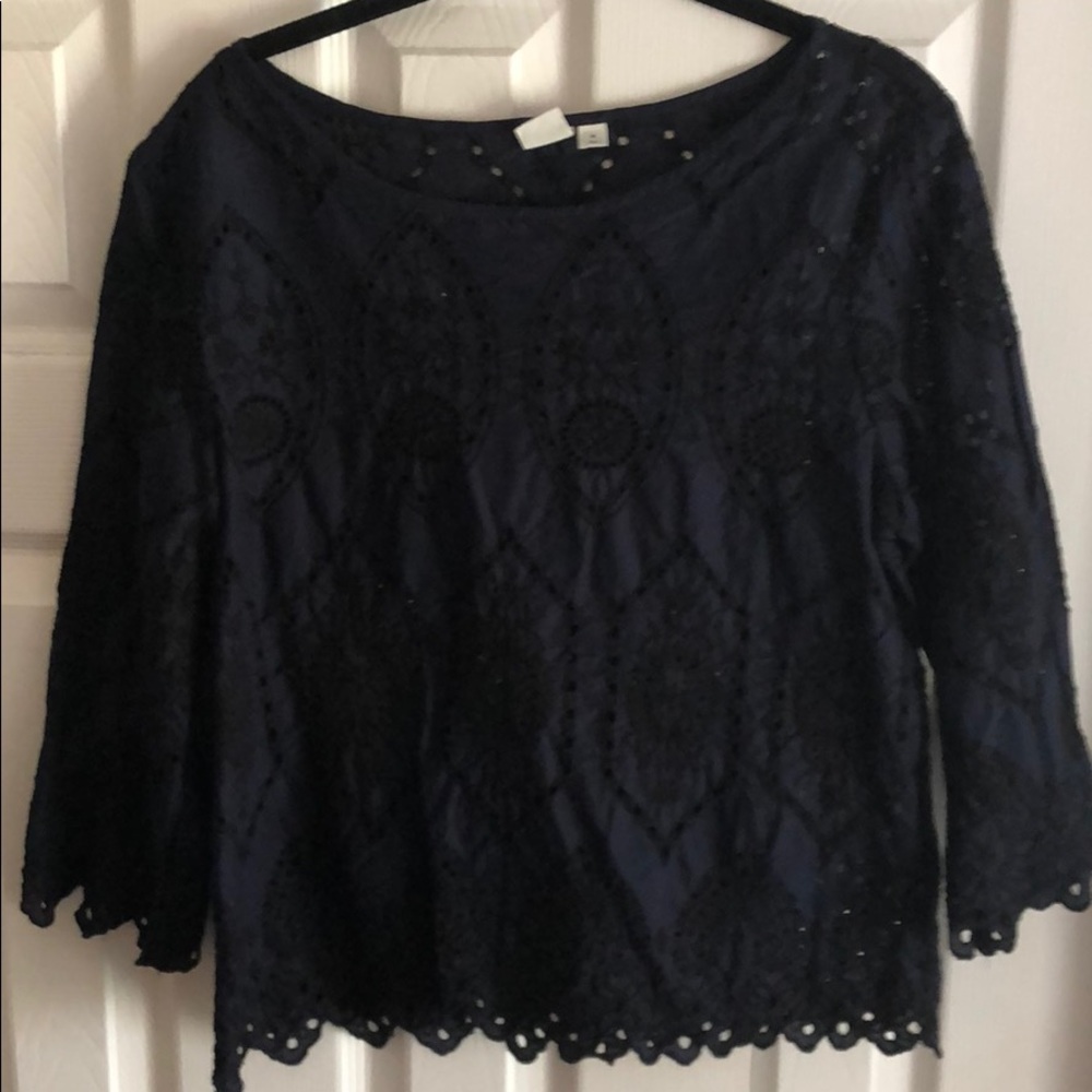 Navy and black embroidered top
